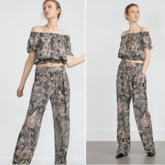 Zara Wide Leg Paisley Print Pants NWOT - Picture 1 of 13